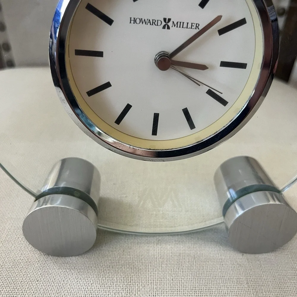 Howard Miller Glass Tabletop Alarm Clock 645-396 Beveled Desk Mantel Working